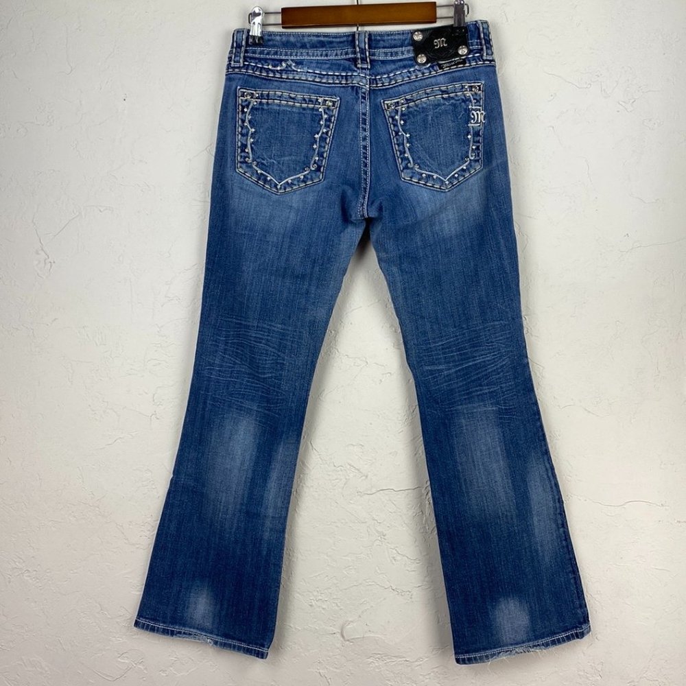 Miss Me Blue Mid Wash Distressed Embellished Boot Cut Jeans JW5161B2R SZ 30